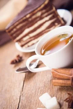 Tea with cake Stock Photos