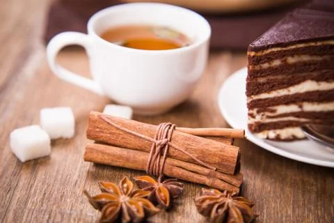 Tea with cake Stock Photos
