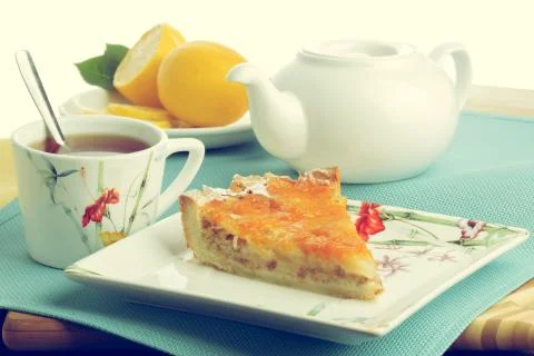 Tea with cake vintage Stock Photos