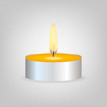 Tea candle or candle in a case. Realistic candle light or tea light flame ico Stock Illustration