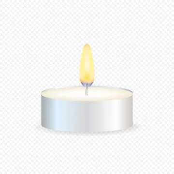 Tea candle or candle in a case. Realistic candle light or tea light flame ico Stock Illustration