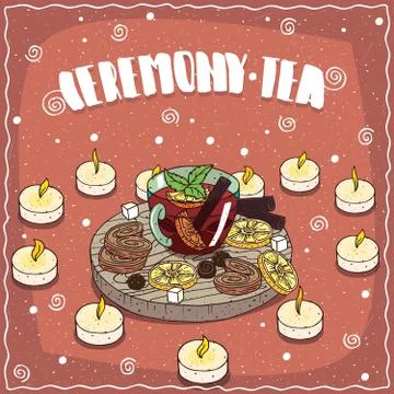 Tea with candles in heart shape Illustrazione stock