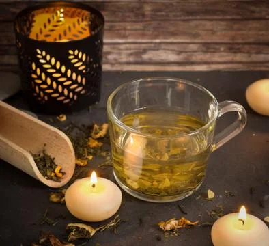 Tea with candles Stock Photos
