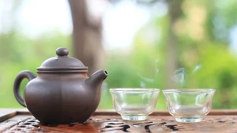 The tea ceremony, Close-up. the smoke from the incense Stock Footage 74129477