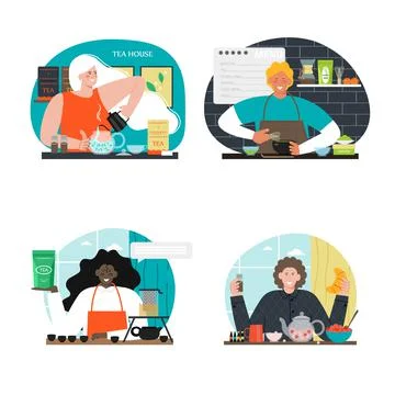 Tea ceremony event vector scene set isolated 库存插图