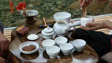 Tea ceremony in floating boat Stock Footage 36174058