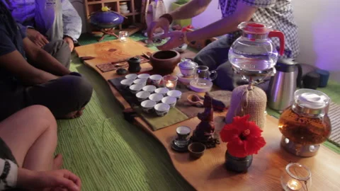 Tea ceremony performance at chinese room interior Stock Footage 113183107