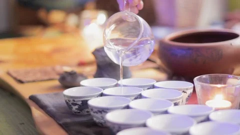 Tea ceremony performance at chinese room interior Stock Footage 121673084