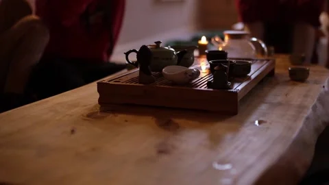 Tea ceremony in a quiet cozy place. Traditional tea drinking of Chinese tea. Use Stock Footage 178645121
