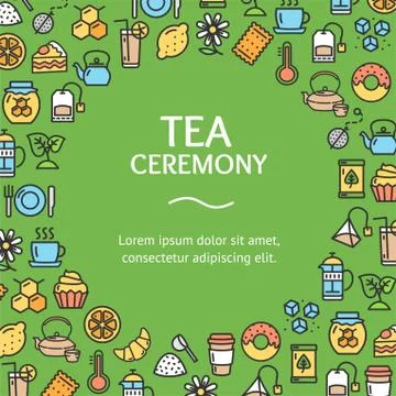 Tea Ceremony Round Design Template Line Icon Concept. Vector Stock Illustration