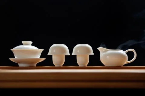 Tea ceremony set on bamboo table Stock Photos