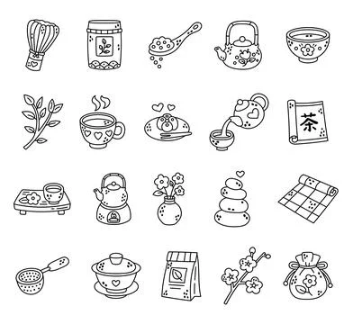 Tea ceremony set featuring chasen natsume 스톡 일러스트