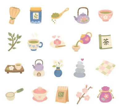 Tea ceremony set featuring chasen natsume Stock Illustration