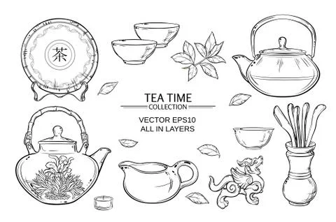 Tea ceremony set Illustrazione stock