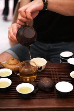  tea ceremony set top view Stock-Fotos