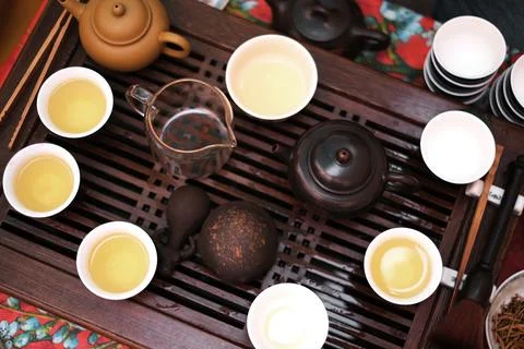  tea ceremony set top view Stock Photos