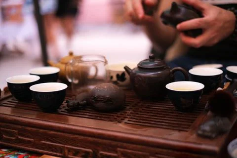  tea ceremony set top view Stock-Fotos