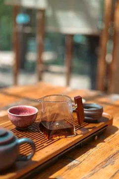 Tea Ceremony Setup on Chaban Tea Table Foto stock