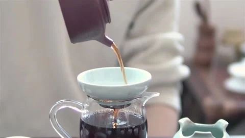 Tea ceremony. Tea master pours pu-erh tea Stock Footage 163961549