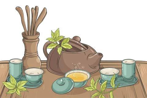 Tea Ceremony Vector Colored Detailed Illustration Stock Illustration