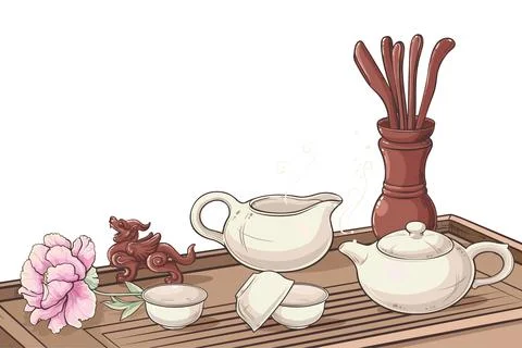 Tea Ceremony Vector Isolated Colored Illustration Stock Illustration