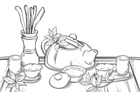 Tea Ceremony Vector isolated Outline Illustration Stock Illustration