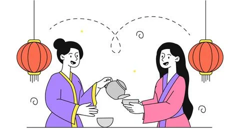 Tea ceremony vector linear Stock Illustration