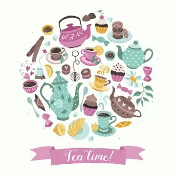 Tea circle poster Illustrazione stock
