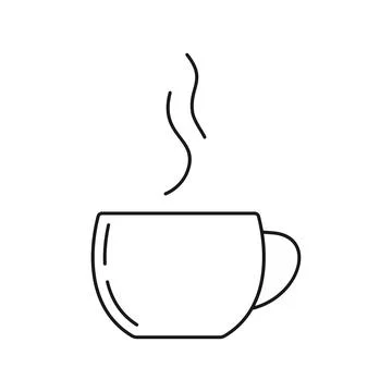 Tea coffee cup line icon hot steam drink vector Stock Illustration