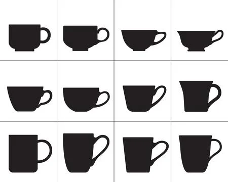 Tea Coffee Cups Vector Silhouettes Stock Illustration