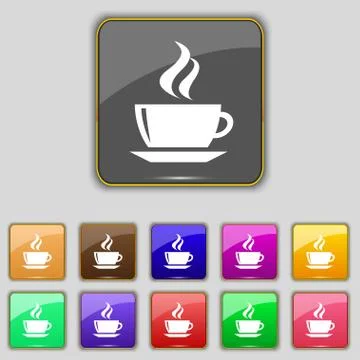 Tea, coffee icon sign. Set with eleven colored buttons for your site. Vector Stockillustratie
