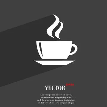 Tea, coffee icon symbol Flat modern web design with long shadow and space for Illustrazione stock