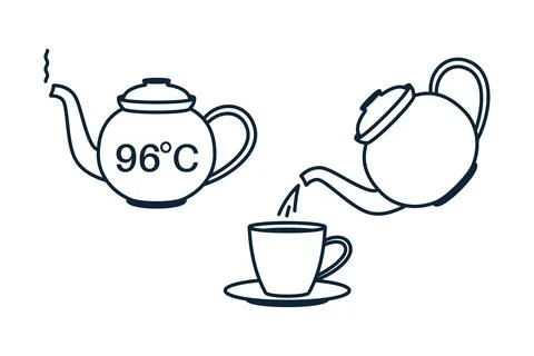 Tea, coffee making, brew process icons. Hot drink brew Stock Illustration