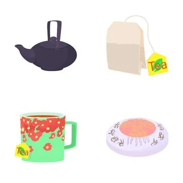 Tea collection with teapot, tea bag, and mug Stock Illustration