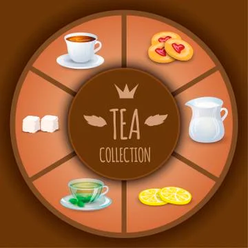Tea collection vector illustration. Decorative elements and background  스톡 일러스트