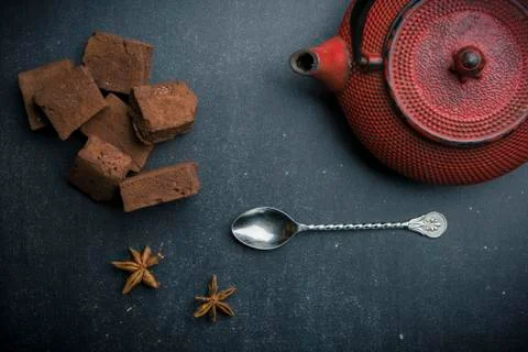 Tea composition on dark background Stock Photos