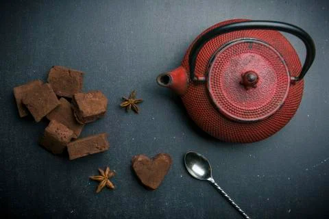 Tea composition on dark background Stock Photos