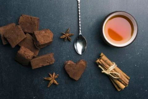 Tea composition on dark background Stock Photos