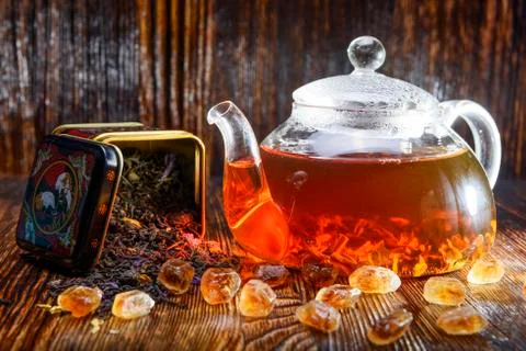 Tea composition on a wooden background Stock Photos