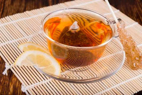 Tea composition on a wooden background Stock Photos