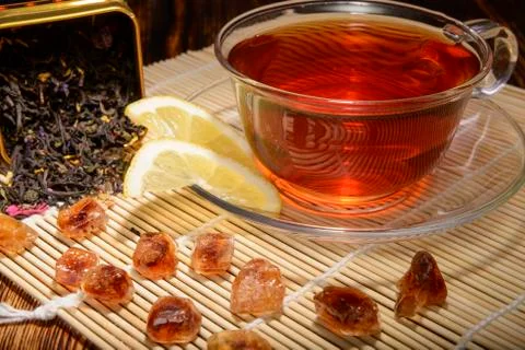 Tea composition on a wooden background Stock Photos