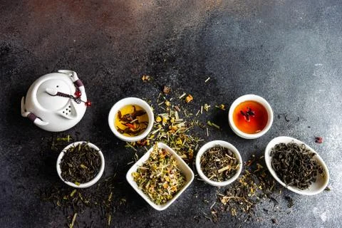 Tea concept on stone background Stock Photos