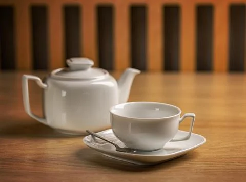 Tea concept with white tea set Stock Photos