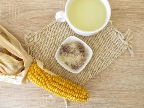 Tea with corn silk, Maydis stigma Stock Photos