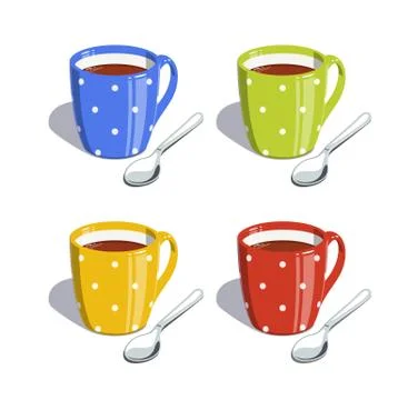 Tea cup and spoon. Set of vector illustrations Stock Illustration