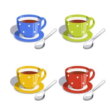 Tea cup and spoon. Set of vector illustrations Stock Illustration