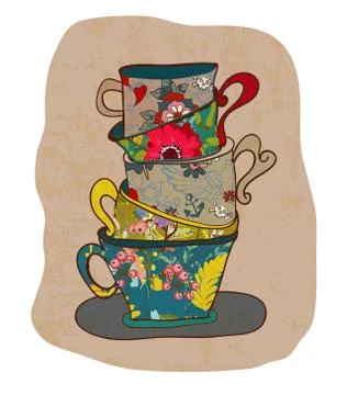 Tea cup background with floral pattern Stock Illustration