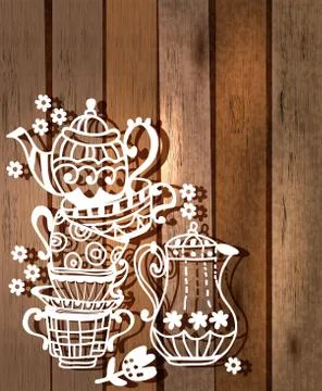 Tea cup background with teapot and jar Stock Illustration