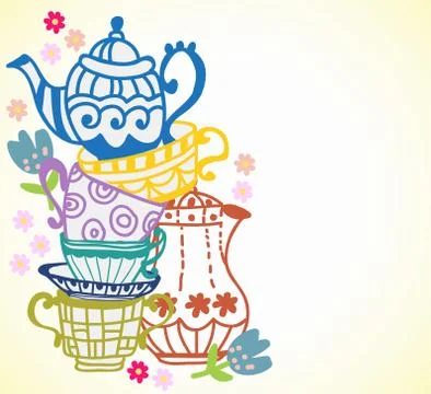 Tea cup background with teapot Stock Illustration