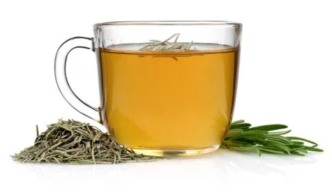 Tea Cup between dried and fresh rosemary Foto stock